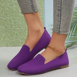 Women's Flat Shoes, Knitted Shoes, Fashion Slip-On Ballet Square Toe purple 8.5